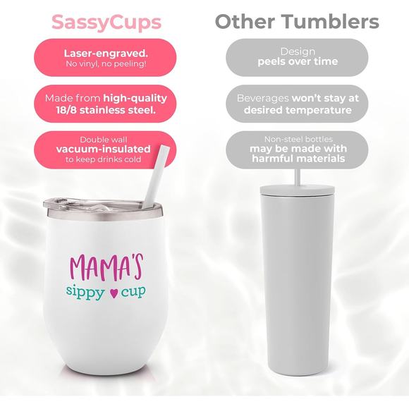 SassyCups Mommy's Sippy Cup | Stainless Steel Stemless Wine Tumbler with Stra... - Picture 4 of 16